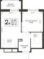 2 ккв (Евро) № 4 Корп.: 4.2 , Секция 4.1  в ЖК Имена