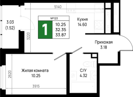 1 ккв № 555 Корп.: 5.3 , Секция 5.13  в ЖК Имена