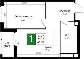 1 ккв № 607 Корп.: 5.1 , Секция 5.4  в ЖК Имена
