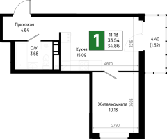 2 ккв (Евро) № 300 Корп.: 5.3 , Секция 5.12  в ЖК Имена