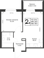 2 ккв (Евро) № 173 Корп.: 4.1 , Секция 4.8  в ЖК Имена