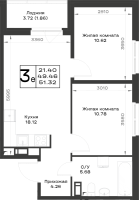 3 ккв (Евро) № 521 Корп.: 4.1 , Секция 4.10  в ЖК Имена