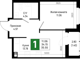 1 ккв № 290 Корп.: 5.3 , Секция 5.12  в ЖК Имена