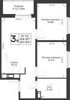 3 ккв (Евро) № 553 Корп.: 4.2 , Секция 4.4  в ЖК Имена