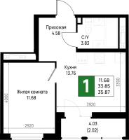 1 ккв № 8 Корп.: 5.2 , Секция 5.7  в ЖК Имена