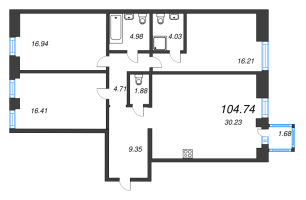 4 ккв (Евро) № 328 Корп.: 1 , Секция БII.5  в ЖК Imperial Club