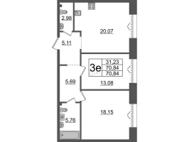 3 ккв (Евро) № 460 Корп.: 1 , Секция ВI.7  в ЖК Imperial Club
