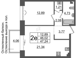 2 ккв (Евро) № ВII.3-552 Корп.: 1 , Секция ВII.3  в ЖК Imperial Club