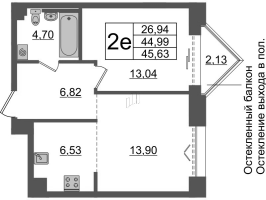 2 ккв (Евро) № 264 Корп.: 1 , Секция БI.8  в ЖК Imperial Club