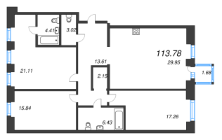 4 ккв (Евро) № 330 Корп.: 1 , Секция БII.5  в ЖК Imperial Club