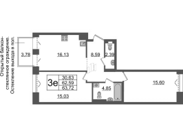 3 ккв (Евро) № 470 Корп.: 1 , Секция ВI.7  в ЖК Imperial Club