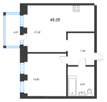 2 ккв (Евро) № 536 Корп.: 1 , Секция ВII.2  в ЖК Imperial Club