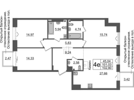 4 ккв (Евро) № 650 Корп.: 1 , Секция ВII.8  в ЖК Imperial Club