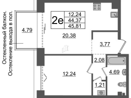 2 ккв (Евро) № ВII.3-555 Корп.: 1 , Секция ВII.3  в ЖК Imperial Club