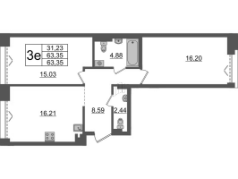 3 ккв (Евро) № ВII.11-692 Корп.: 1 , Секция ВII.11  в ЖК Империал Клаб