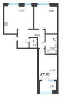 3 ккв (Евро) № ВII.1-502 Корп.: 1 , Секция ВII.1  в ЖК Империал Клаб
