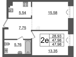 2 ккв (Евро) № ВI.5-429 Корп.: 1 , Секция ВI.5  в ЖК Империал Клаб