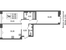 3 ккв (Евро) № ВII.11-689 Корп.: 1 , Секция ВII.11  в ЖК Империал Клаб