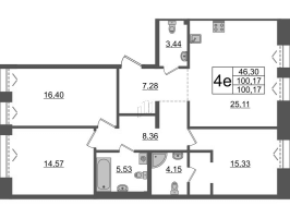 4 ккв (Евро) № БII.6-347 Корп.: 1 , Секция БII.6  в ЖК Империал Клаб