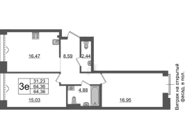 3 ккв (Евро) № ВII.11-691 Корп.: 1 , Секция ВII.11  в ЖК Империал Клаб