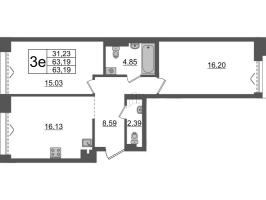 3 ккв (Евро) № ВII.11-695 Корп.: 1 , Секция ВII.11  в ЖК Империал Клаб