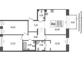 4 ккв (Евро) № БII.6-351 Корп.: 1 , Секция БII.6  в ЖК Империал Клаб