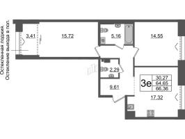 3 ккв (Евро) № ВII.3-561 Корп.: 1 , Секция ВII.3  в ЖК Империал Клаб