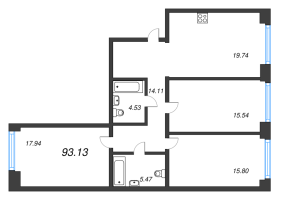 4 ккв (Евро) № БI.2-150 Корп.: 1 , Секция БI.2  в ЖК Империал Клаб