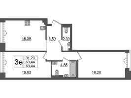 3 ккв (Евро) № ВII.11-694 Корп.: 1 , Секция ВII.11  в ЖК Империал Клаб