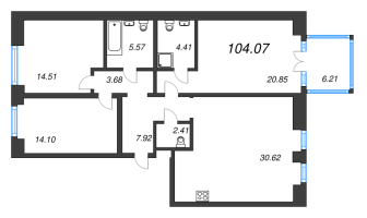 4 ккв (Евро) № А.5-43 Корп.: 1 , Секция А.5  в ЖК Империал Клаб