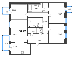 4 ккв (Евро) № БII.2-305 Корп.: 1 , Секция БII.2  в ЖК Империал Клаб