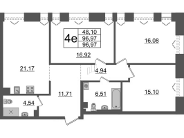 4 ккв (Евро) № ВI.5-428 Корп.: 1 , Секция ВI.5  в ЖК Империал Клаб