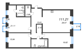 4 ккв (Евро) № БII.5-342 Корп.: 1 , Секция БII.5  в ЖК Империал Клаб