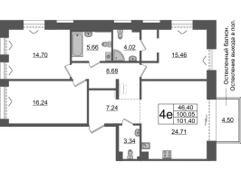 4 ккв (Евро) № БII.6-352 Корп.: 1 , Секция БII.6  в ЖК Империал Клаб