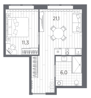 2 ккв (Евро) № 258 Корп.: 1 , Секция 2  в ЖК Industrial Avenir