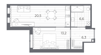 2 ккв (Евро) № 209 Корп.: 1 , Секция 1  в ЖК Industrial Avenir