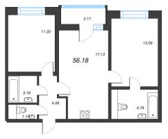 3 ккв (Евро) № 93е Корп.: 1 , Секция 6  в ЖК Искра-Сити