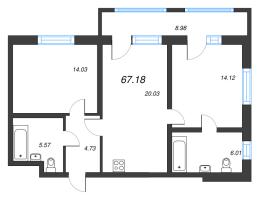 3 ккв (Евро) № 1в Корп.: 1 , Секция 3  в ЖК Искра-Сити