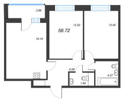 3 ккв (Евро) № 118е Корп.: 1 , Секция 6  в ЖК Искра-Сити