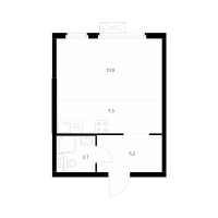 Студия № 2.3.12 Корп.: 5 , Секция 2  в ЖК Кантемировская 11