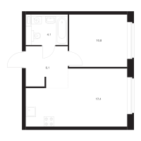 2 ккв (Евро) № 1.1.2 Корп.: 5 , Секция 1  в ЖК Кантемировская 11