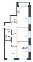 3 ккв № 232 Корп.: 1 , Секция 6  в ЖК Капральский берег