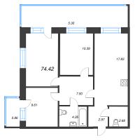 3 ккв № 4 Корп.: 1 , Секция 1  в ЖК Капральский берег