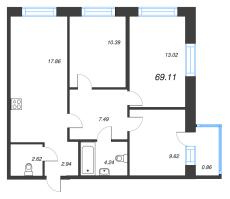 3 ккв № 174 Корп.: 1 , Секция 5  в ЖК Капральский берег
