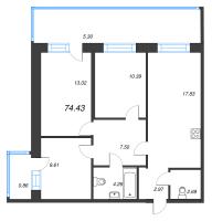 3 ккв № 49 Корп.: 1 , Секция 2  в ЖК Капральский берег