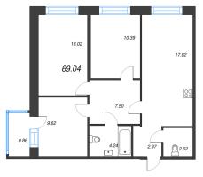 3 ккв № 64 Корп.: 1 , Секция 2  в ЖК Капральский берег
