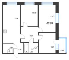 3 ккв № 189 Корп.: 1 , Секция 5  в ЖК Капральский берег