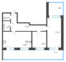 3 ккв (Евро) № 245 Корп.: 1 , Секция 7  в ЖК Капральский берег