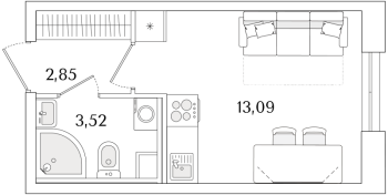 Студия № 340 Корп.: 2.1 Уч. 2 , Секция 1.7  в ЖК Кинопарк