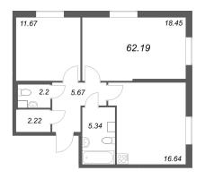 3 ккв (Евро) № 780 Корп.: 2.2 Уч. 2 , Секция 2.7  в ЖК Кинопарк